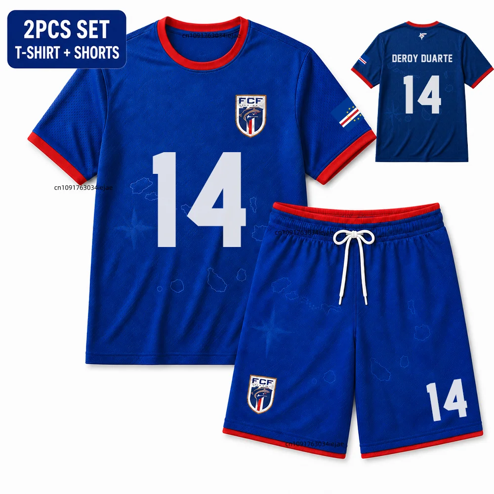 2026 Cape Verde Kids Football Jersey Set Boys Girls Fan Short Sleeve T-Shirt Shorts 2 Piece Sports Training Summer Uniform