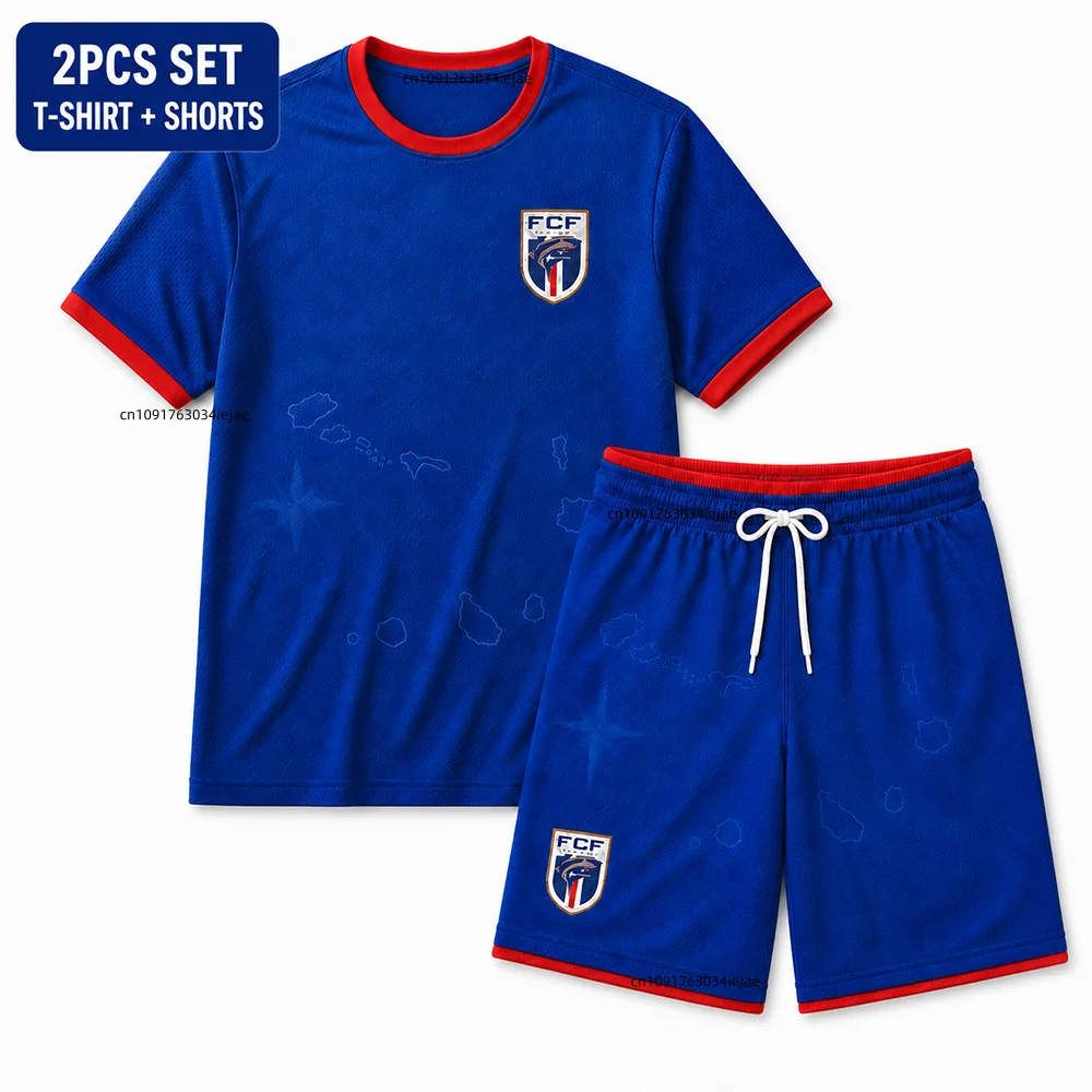 2026 Cape Verde Kids Football Jersey Set Boys Girls Fan Short Sleeve T-Shirt Shorts 2 Piece Sports Training Summer Uniform
