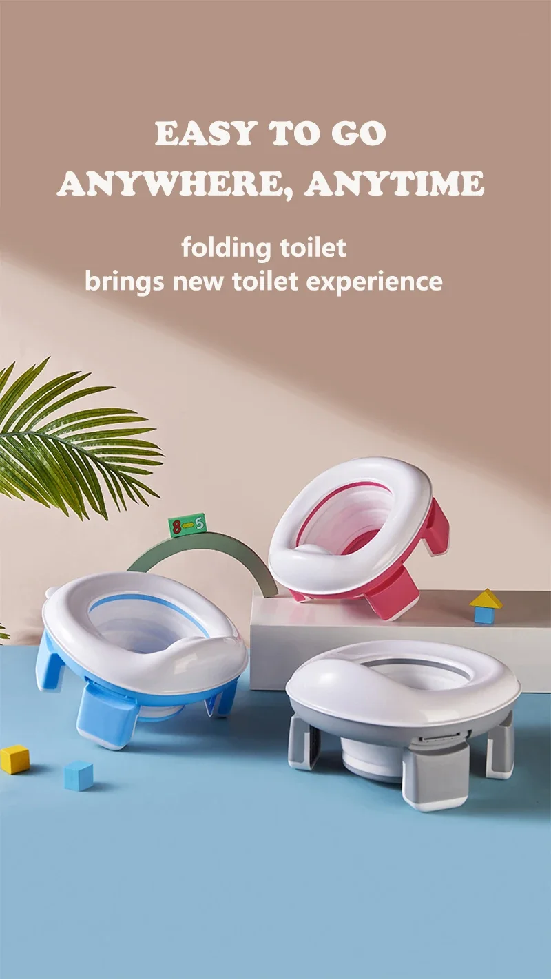 3 in 1 Travel Toilet Seat Foldable Blue Children Potty With Bags Baby Pot Portable Silicone Baby Potty Training Seat