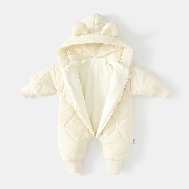 2026 Spring Autumn Hooded Infant Newborn Baby Rompers Fleece Padded Cartoon One-pieced Outdoor Outfit for Baby Boys Girls