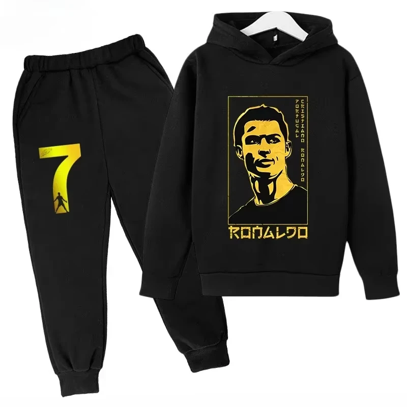 Sweatshirt Pants 2-piece Set for Boy and Girl Kid Sports Hoodie Set Ronaldo Avatar Printed Children Clothes Baby Set Sportsuit