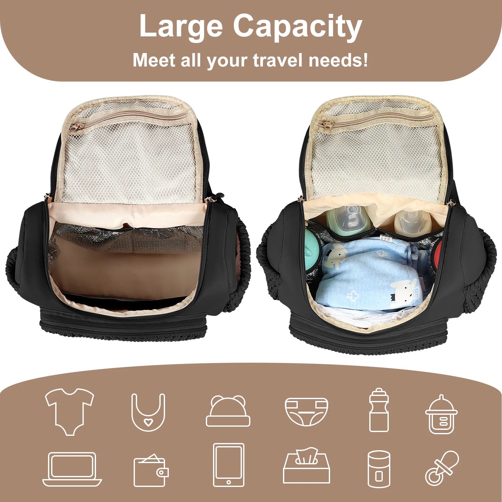 Mommy Diaper Bag Baby Stroller Organizer Backpack Large Capacity Outdoor Travel Maternity Bag With Insulated Pocket Changing Pad