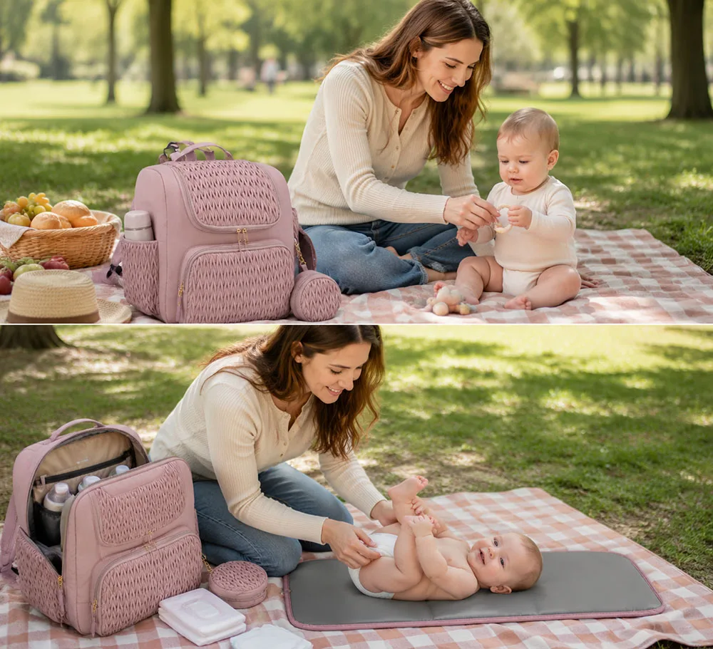 Mommy Diaper Bag Baby Stroller Organizer Backpack Large Capacity Outdoor Travel Maternity Bag With Insulated Pocket Changing Pad