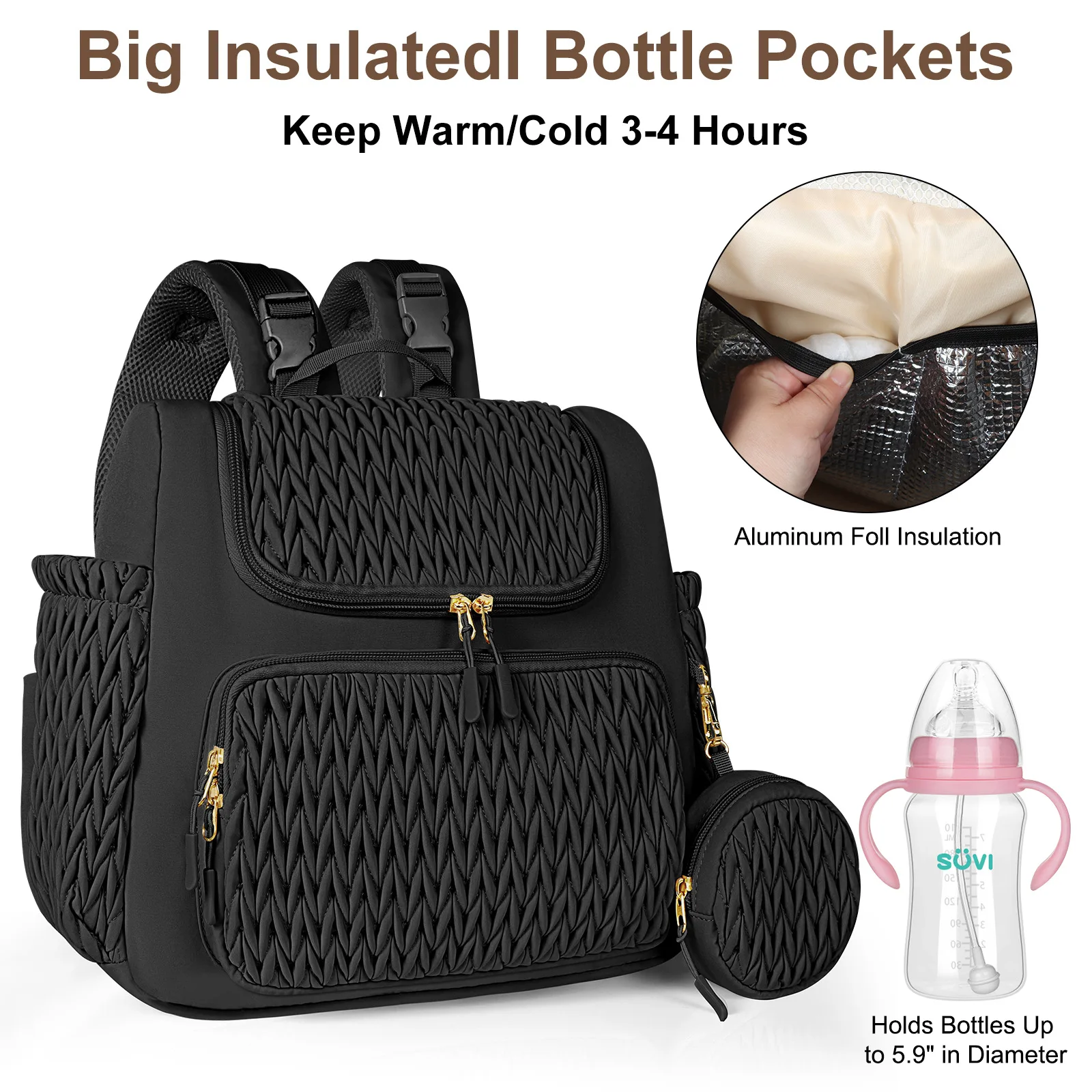 Mommy Diaper Bag Baby Stroller Organizer Backpack Large Capacity Outdoor Travel Maternity Bag With Insulated Pocket Changing Pad