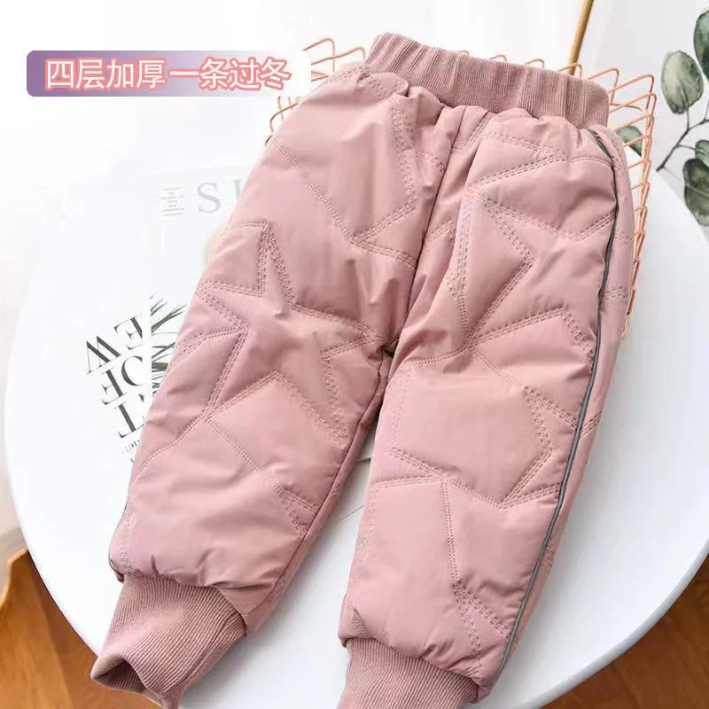 Kids Padded Warm Cotton Pants Winter Kids Thick Plus Velvet Trousers Autumn Teen Windproof Coldproof Solid Pants 1-6 Years