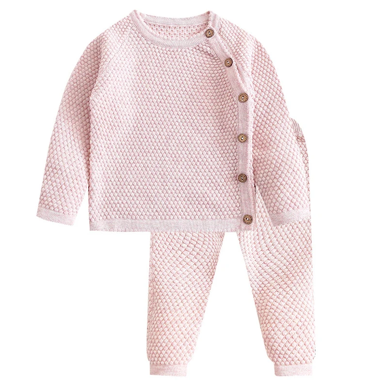 2PCS Autumn Winter Baby Boys Girls Solid Color Clothing Newborn Baby Casual Clothes Suit Infant Long Sleeve Top+Pants Pajamas
