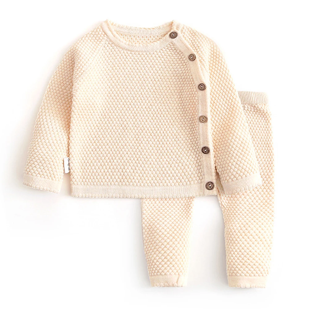 2PCS Autumn Winter Baby Boys Girls Solid Color Clothing Newborn Baby Casual Clothes Suit Infant Long Sleeve Top+Pants Pajamas