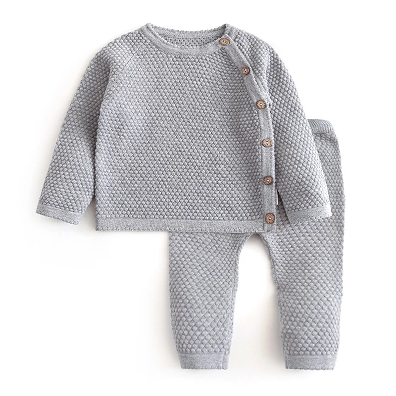2PCS Autumn Winter Baby Boys Girls Solid Color Clothing Newborn Baby Casual Clothes Suit Infant Long Sleeve Top+Pants Pajamas