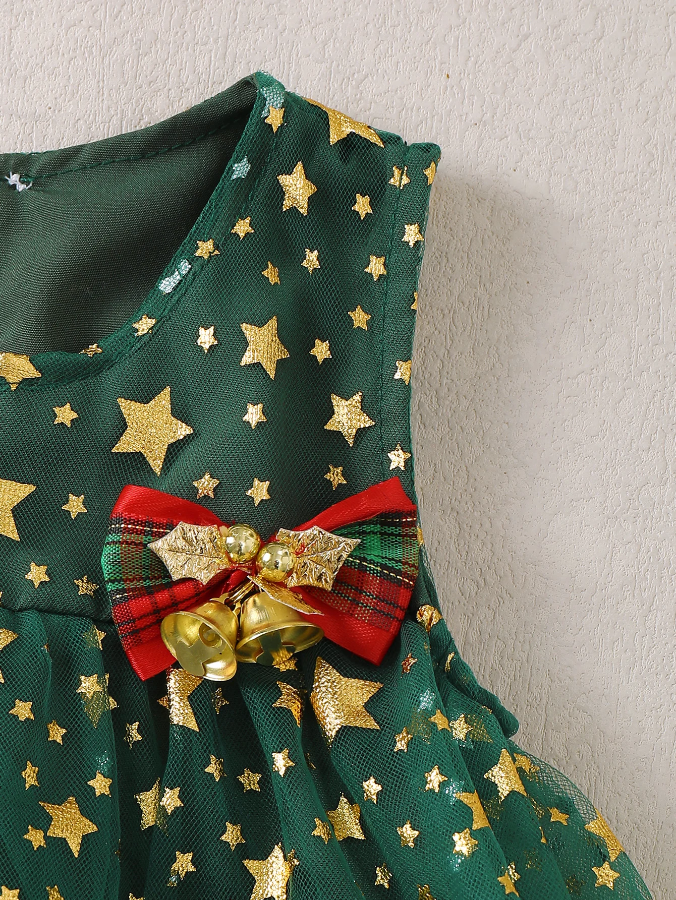 Christmas Star Pattern Sleeveless Tulle Dress for Baby Girls Toddler Girls' Clothing Festive Outfit for Children