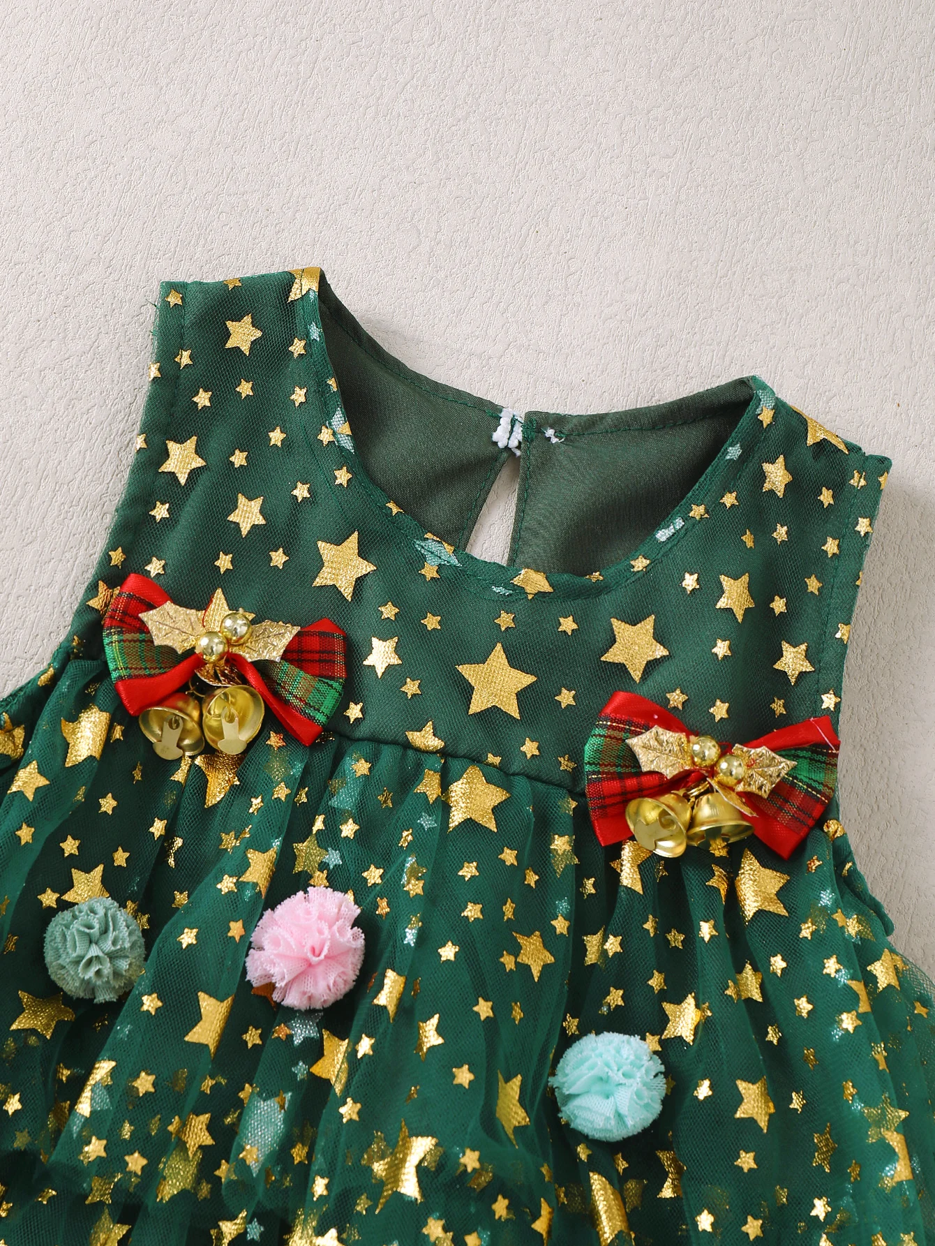 Christmas Star Pattern Sleeveless Tulle Dress for Baby Girls Toddler Girls' Clothing Festive Outfit for Children