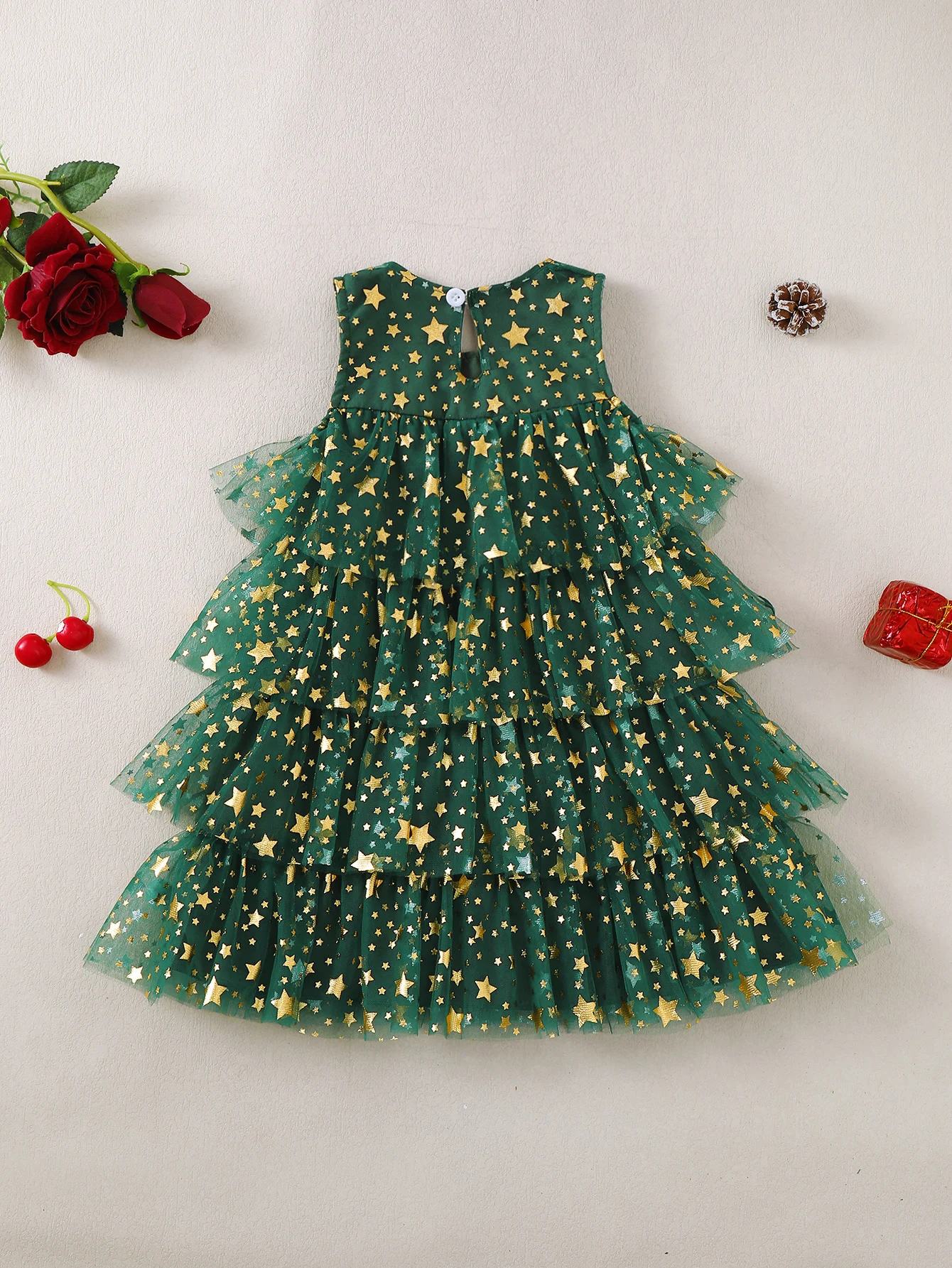 Christmas Star Pattern Sleeveless Tulle Dress for Baby Girls Toddler Girls' Clothing Festive Outfit for Children