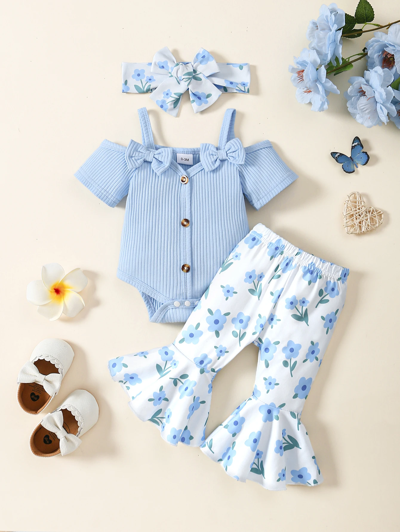 Fashion Baby Girl 2PCS Floral Print Outfit Set Ruffle Sleeve Button Down Shirt + Shorts for 0-3Y Newborn Casual Summer Clothes