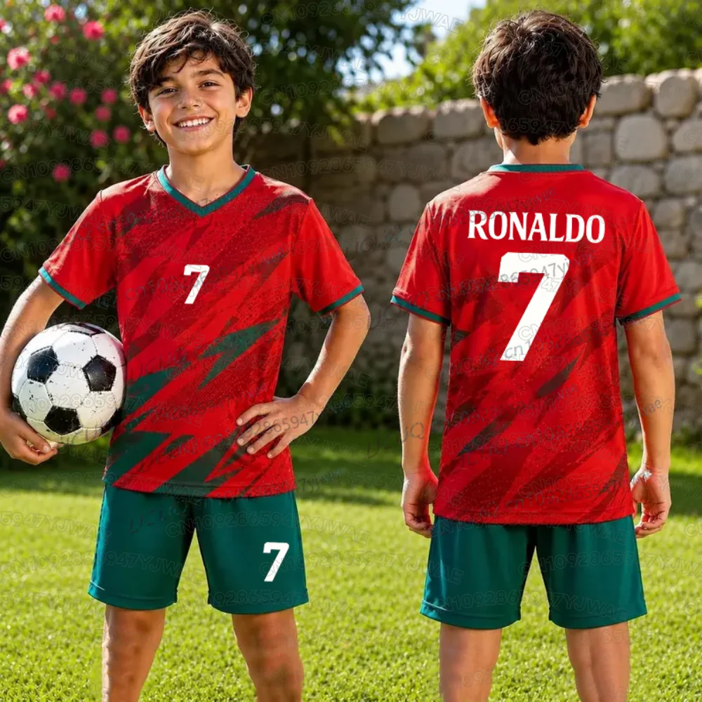 2026 Women Men Portugal Fans Shirt and Shorts Summer Kids 2 Piece Set Special NO.7 Ronaldo Football Jersey Shorts Set