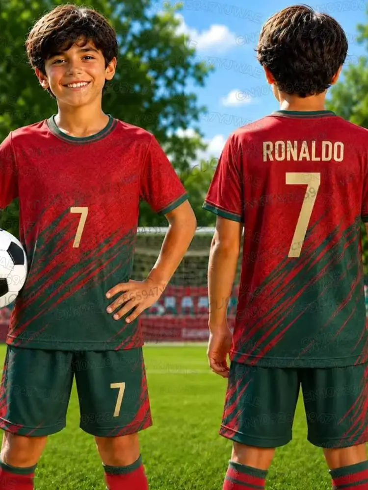 2026 Women Men Portugal Fans Shirt and Shorts Summer Kids 2 Piece Set Special NO.7 Ronaldo Football Jersey Shorts Set