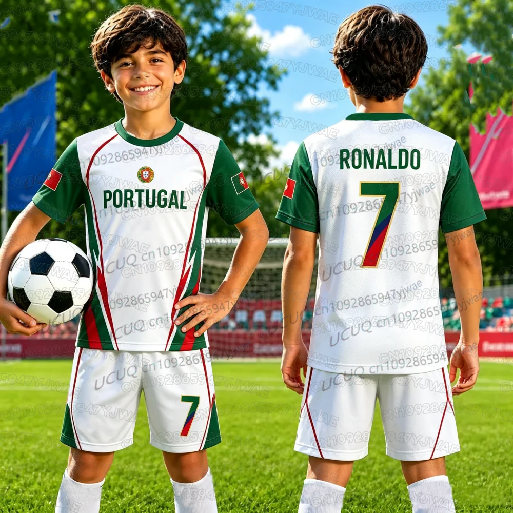 2026 Women Men Portugal Fans Shirt and Shorts Summer Kids 2 Piece Set Special NO.7 Ronaldo Football Jersey Shorts Set