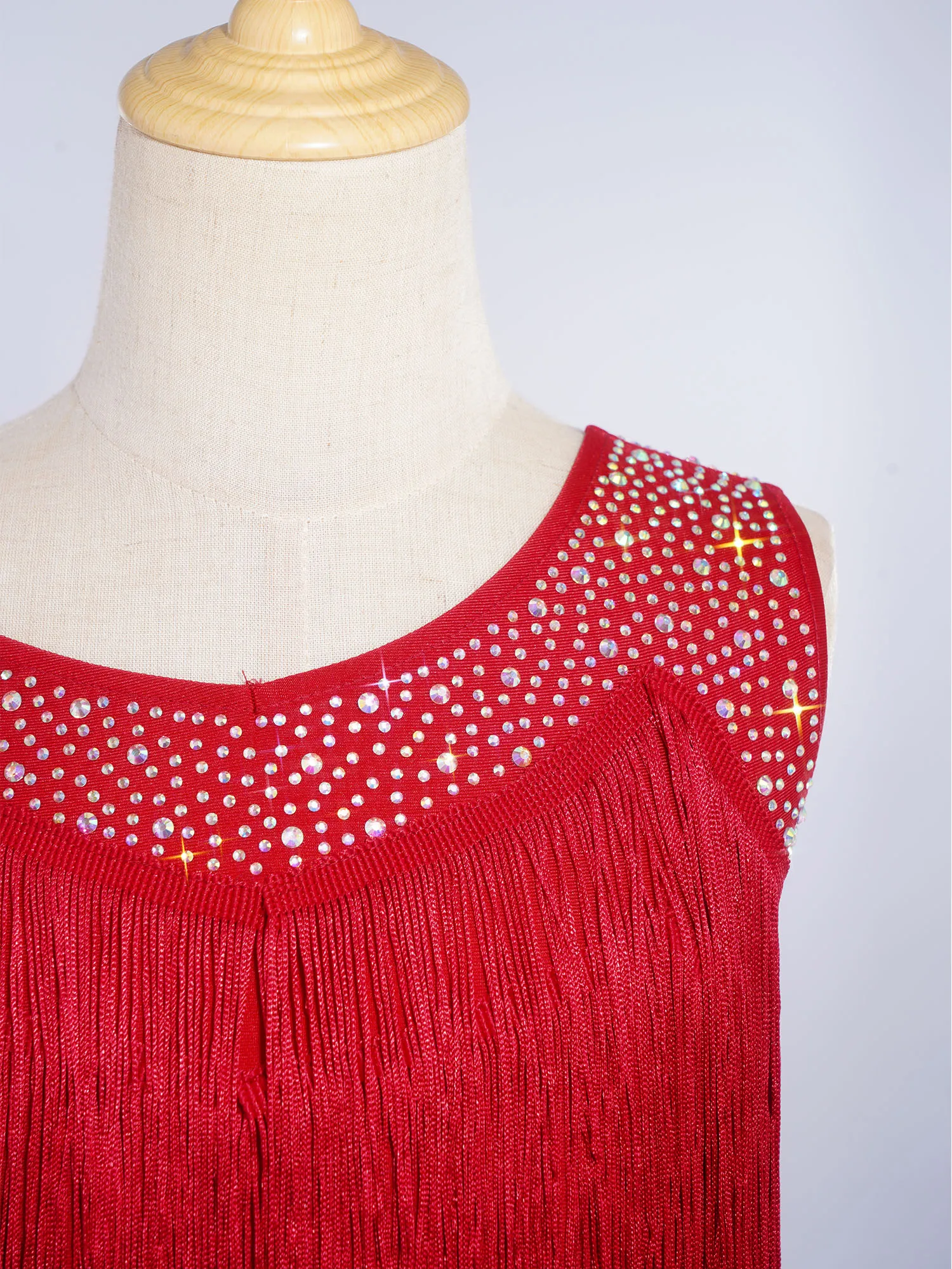 6-16Y Girls Latin Jazz Dance Cha-Cha Rumba Samba Tango Salsa Performance Dress Shiny Rhinestones Cutout Tassel Leotard Dresses