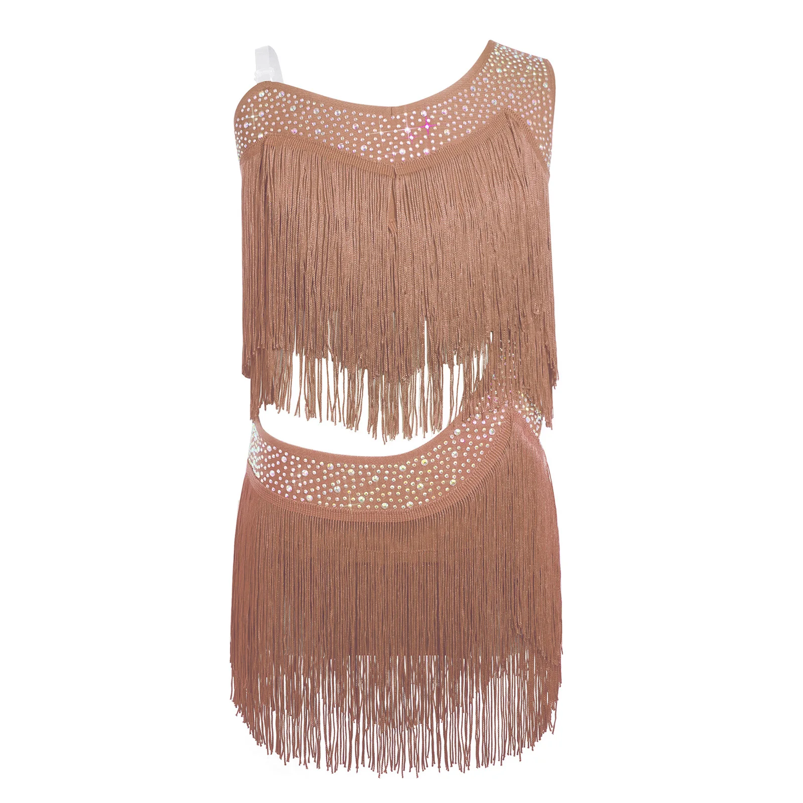 6-16Y Girls Latin Jazz Dance Cha-Cha Rumba Samba Tango Salsa Performance Dress Shiny Rhinestones Cutout Tassel Leotard Dresses