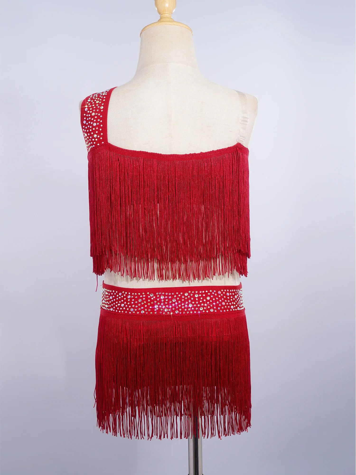 6-16Y Girls Latin Jazz Dance Cha-Cha Rumba Samba Tango Salsa Performance Dress Shiny Rhinestones Cutout Tassel Leotard Dresses
