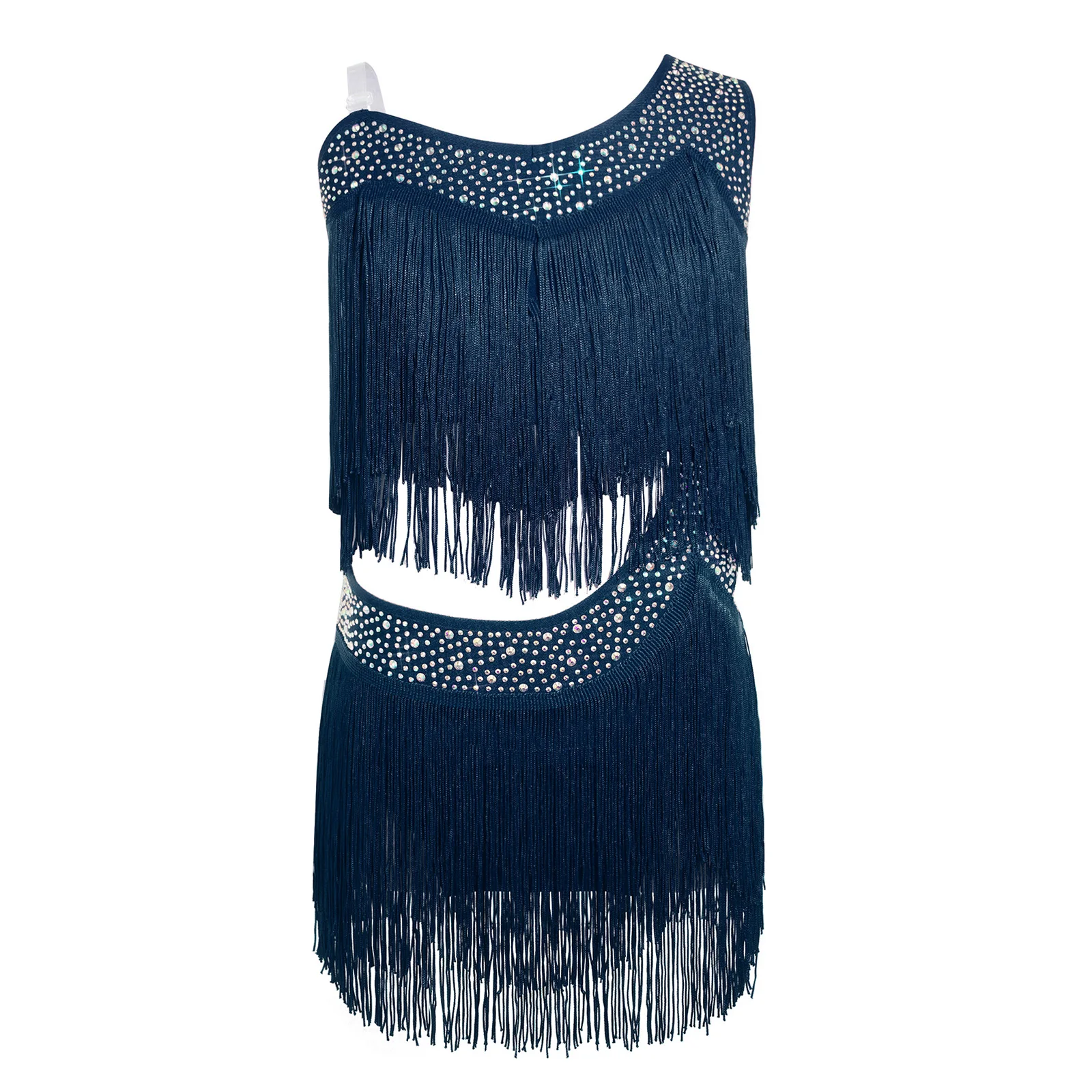 6-16Y Girls Latin Jazz Dance Cha-Cha Rumba Samba Tango Salsa Performance Dress Shiny Rhinestones Cutout Tassel Leotard Dresses