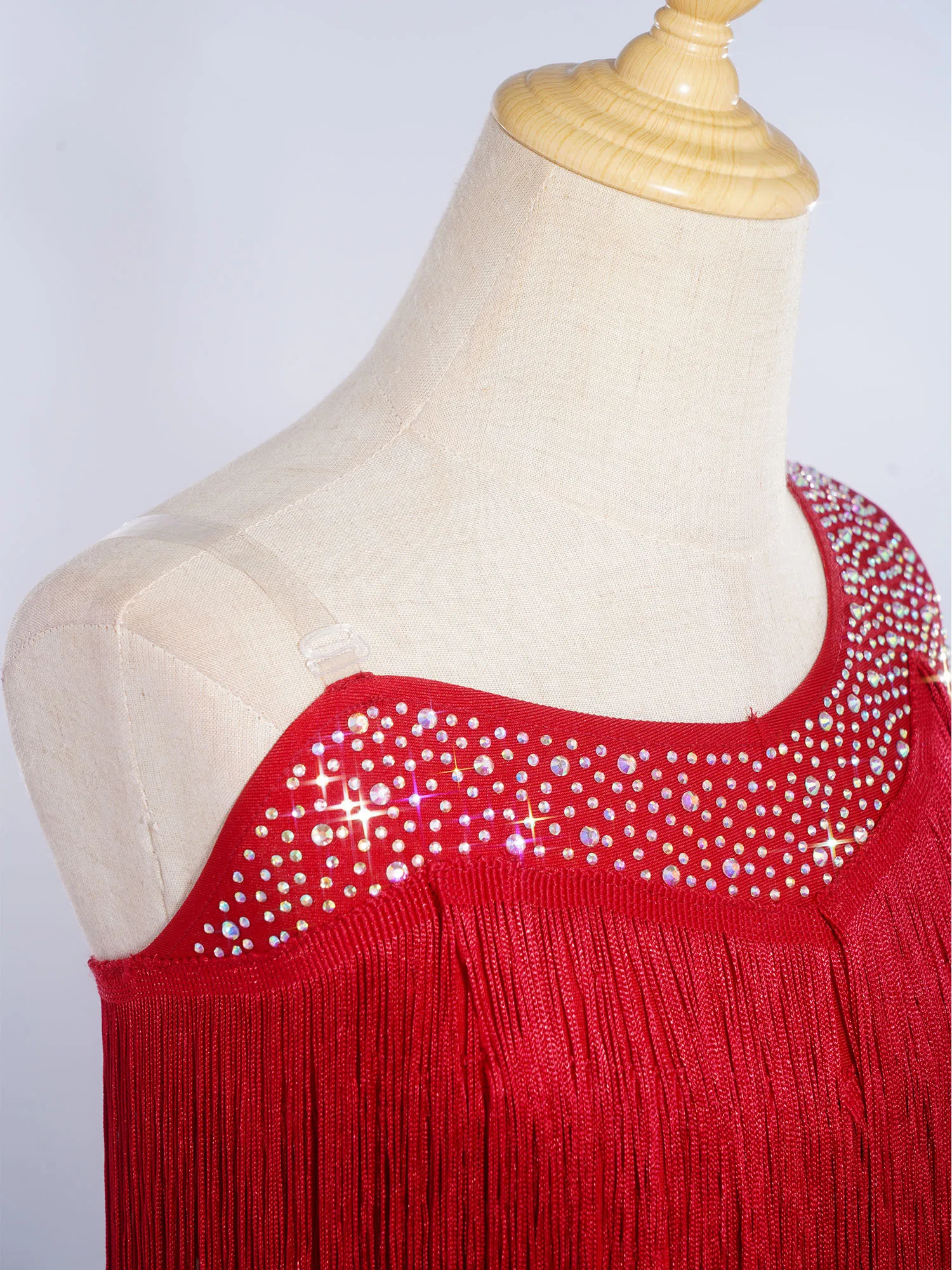 6-16Y Girls Latin Jazz Dance Cha-Cha Rumba Samba Tango Salsa Performance Dress Shiny Rhinestones Cutout Tassel Leotard Dresses