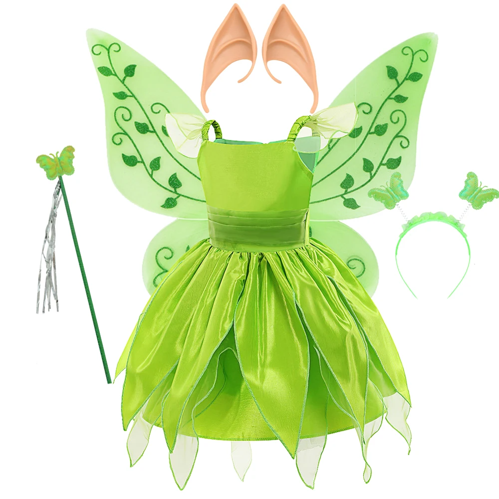 Girls Fairy Costume Dress Halloween Costumes Green Fancy Summer Dresses Princess Cosplay Carnival Party 3 4 5 6 7 8 Years