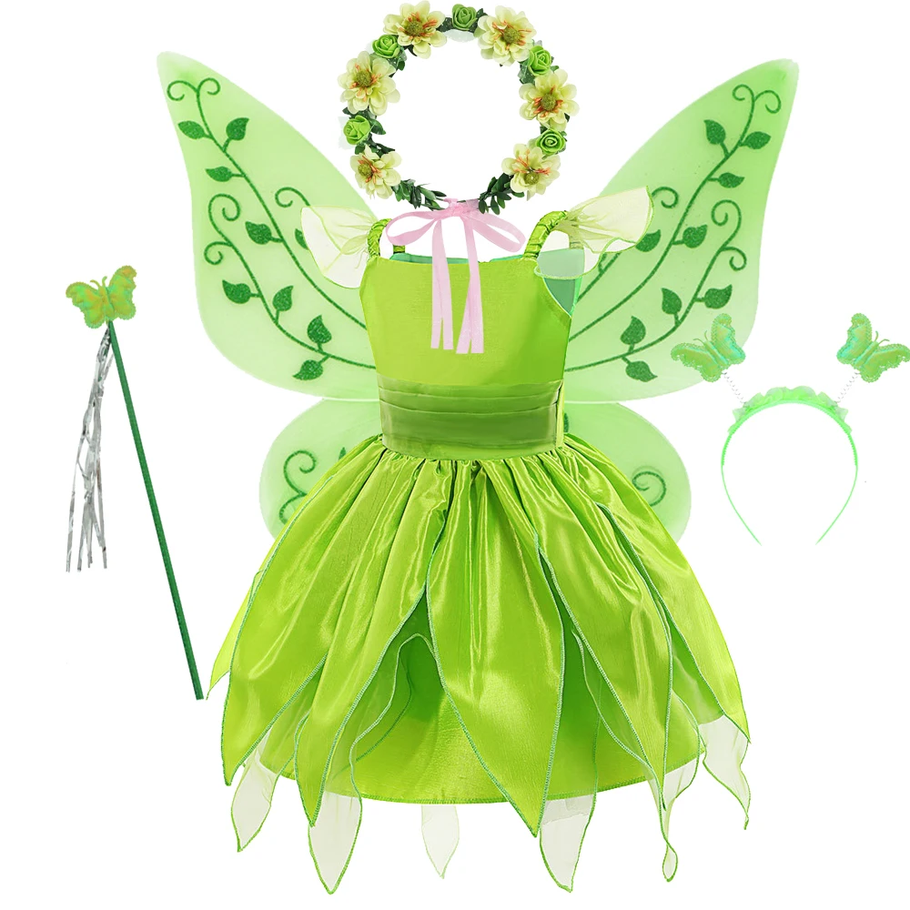 Girls Fairy Costume Dress Halloween Costumes Green Fancy Summer Dresses Princess Cosplay Carnival Party 3 4 5 6 7 8 Years