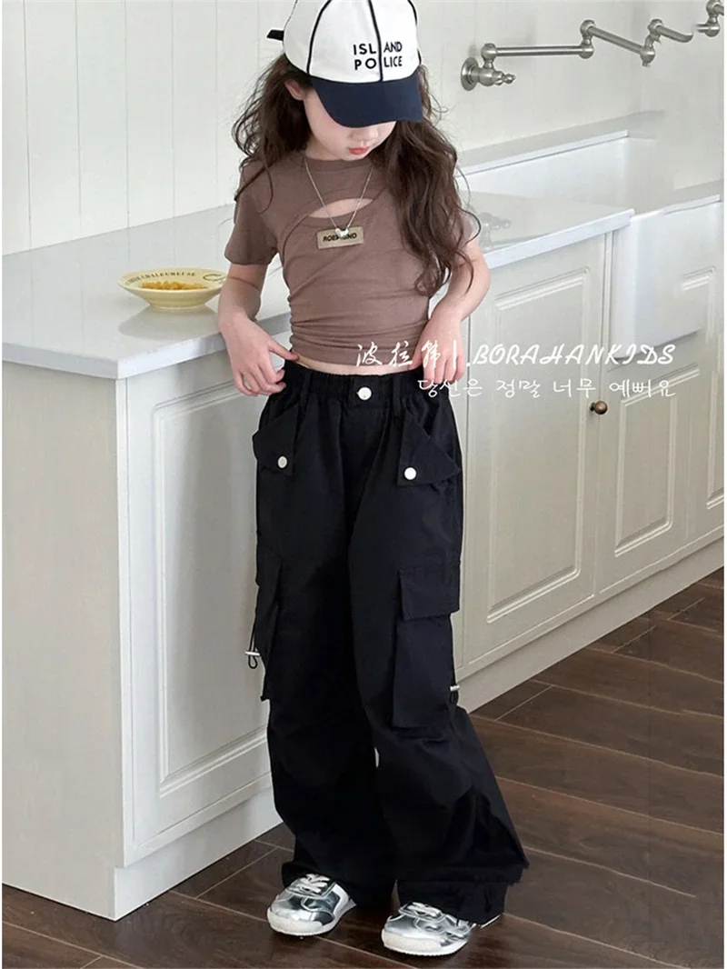 ZOETOPKID Girls Pants Spring Kids Hip Hop Pants Summer Children's Streetwear Casual Trousers Autumn Teen Large Size Sweatpants