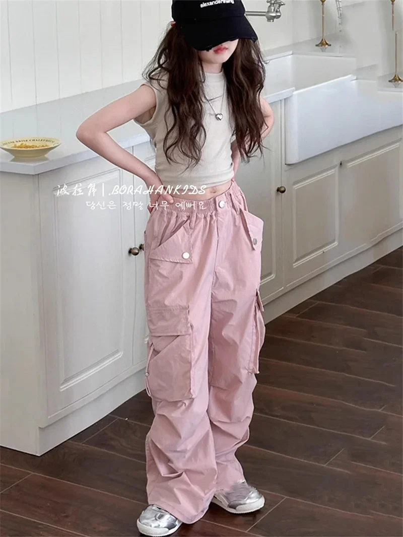 ZOETOPKID Girls Pants Spring Kids Hip Hop Pants Summer Children's Streetwear Casual Trousers Autumn Teen Large Size Sweatpants