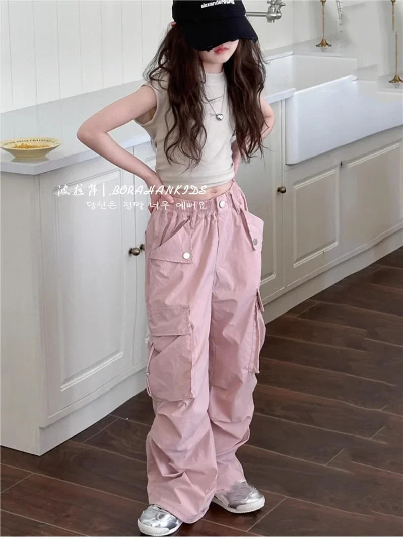 ZOETOPKID Girls Pants Spring Kids Hip Hop Pants Summer Children's Streetwear Casual Trousers Autumn Teen Large Size Sweatpants