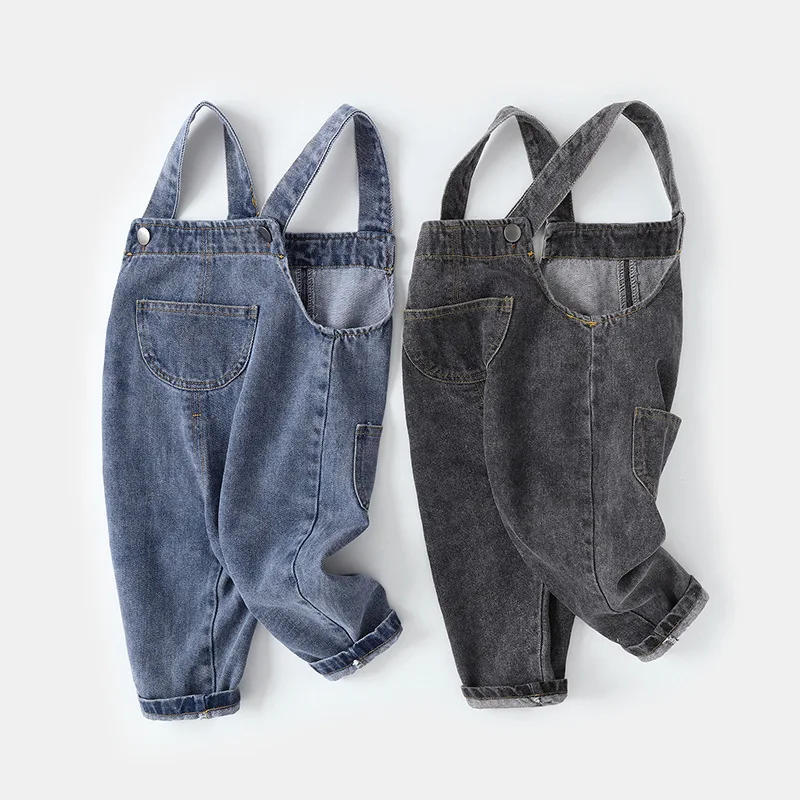 Spring Autumn Denim Children's Overalls 0-5Y Solid Cowboy Kid's Pants Boys Girls Clothing Strap Dungarees Kids Trousers