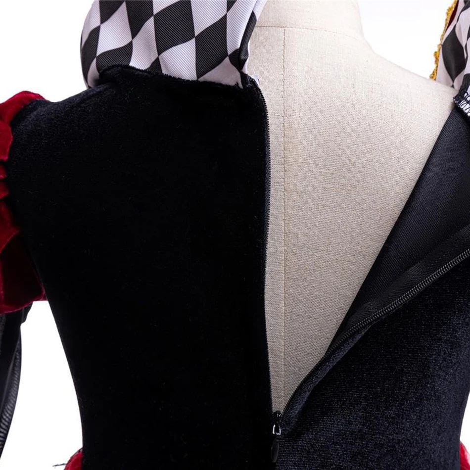 Girls Queen of Hearts Cosplay Dress Black White Checkered Skirt with Red Tulle Kids Halloween Costume Theme Party Outfit