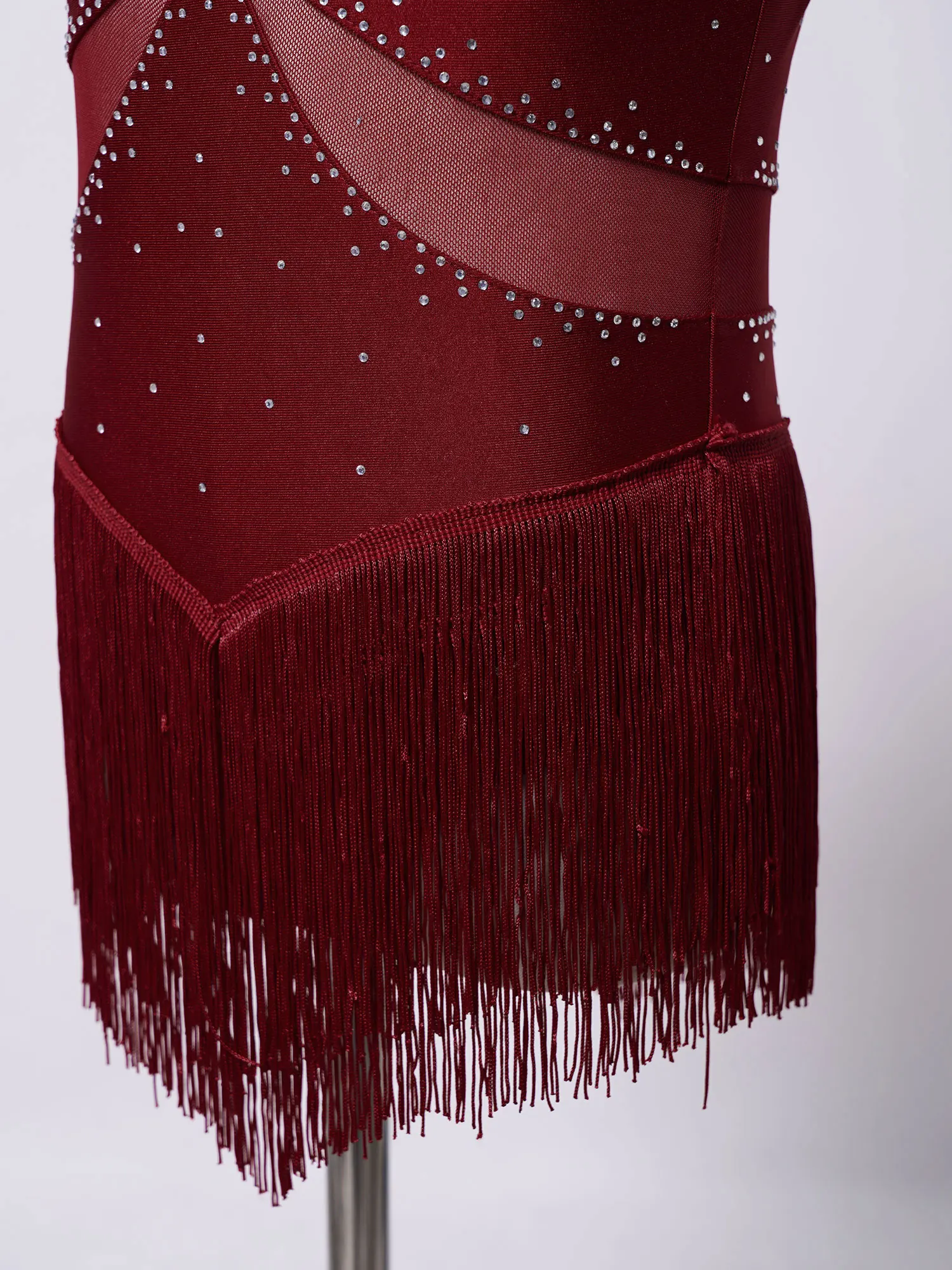 6-16Y Kids Girls Jazz Latin Dance Bodysuit Cha-cha Samba Rumba Tango Ballroom Dancewear Sleeveless Shiny Tassels Leotard Dress