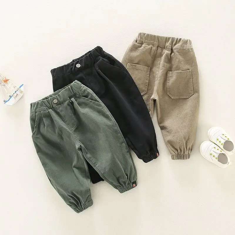Korean Spring Autumn Infant Baby Boys Pants Cotton Solid Casual Harem Pants For Kids Boys Simple Toddler Boys Cargo Pants