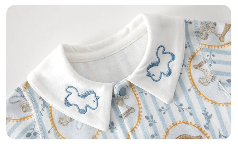 2026 Spring Newborn Baby Jumpsuit Cotton Full Print Romper 0-24M Toddler Girls Boys Collar Detail Soft Sleepwear Onesie