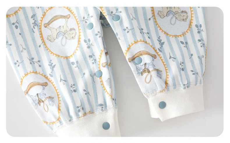 2026 Spring Newborn Baby Jumpsuit Cotton Full Print Romper 0-24M Toddler Girls Boys Collar Detail Soft Sleepwear Onesie