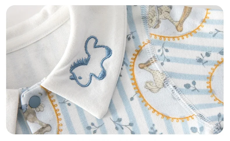 2026 Spring Newborn Baby Jumpsuit Cotton Full Print Romper 0-24M Toddler Girls Boys Collar Detail Soft Sleepwear Onesie