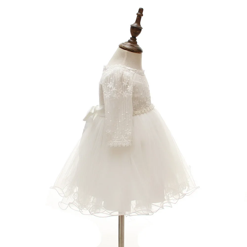 0-24 Months Long Sleeve Baby Girl Dress Infant Toddler Birthday Party Dresses Little Girls White Wedding Baptism Dress 8515