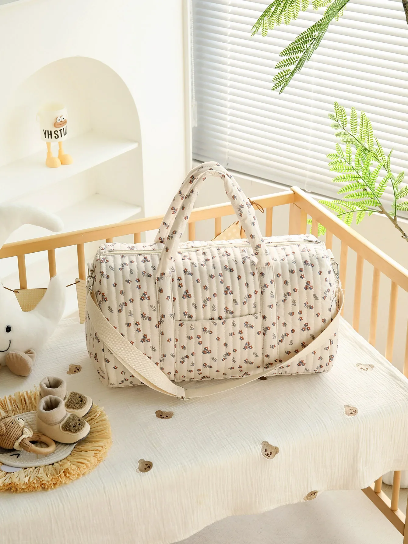Large Capacity Mommy Bag Travel Tote Bag for Women Baby Diaper Bag Floral Print Multifunctional Crossbody Bag