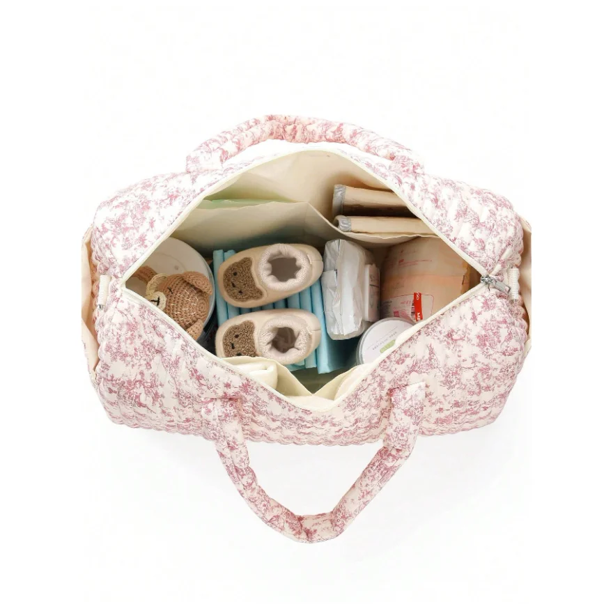 Large Capacity Mommy Bag Travel Tote Bag for Women Baby Diaper Bag Floral Print Multifunctional Crossbody Bag