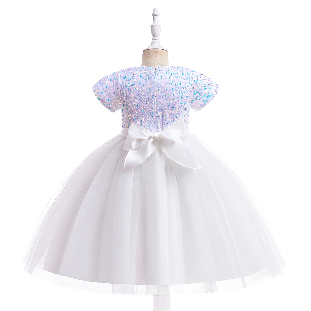 Summer Sequins Bow Party Dress For Girl Christmas Costume Elegant Wedding Princess Girls Dresses Lace Birthday Prom Gown Evening