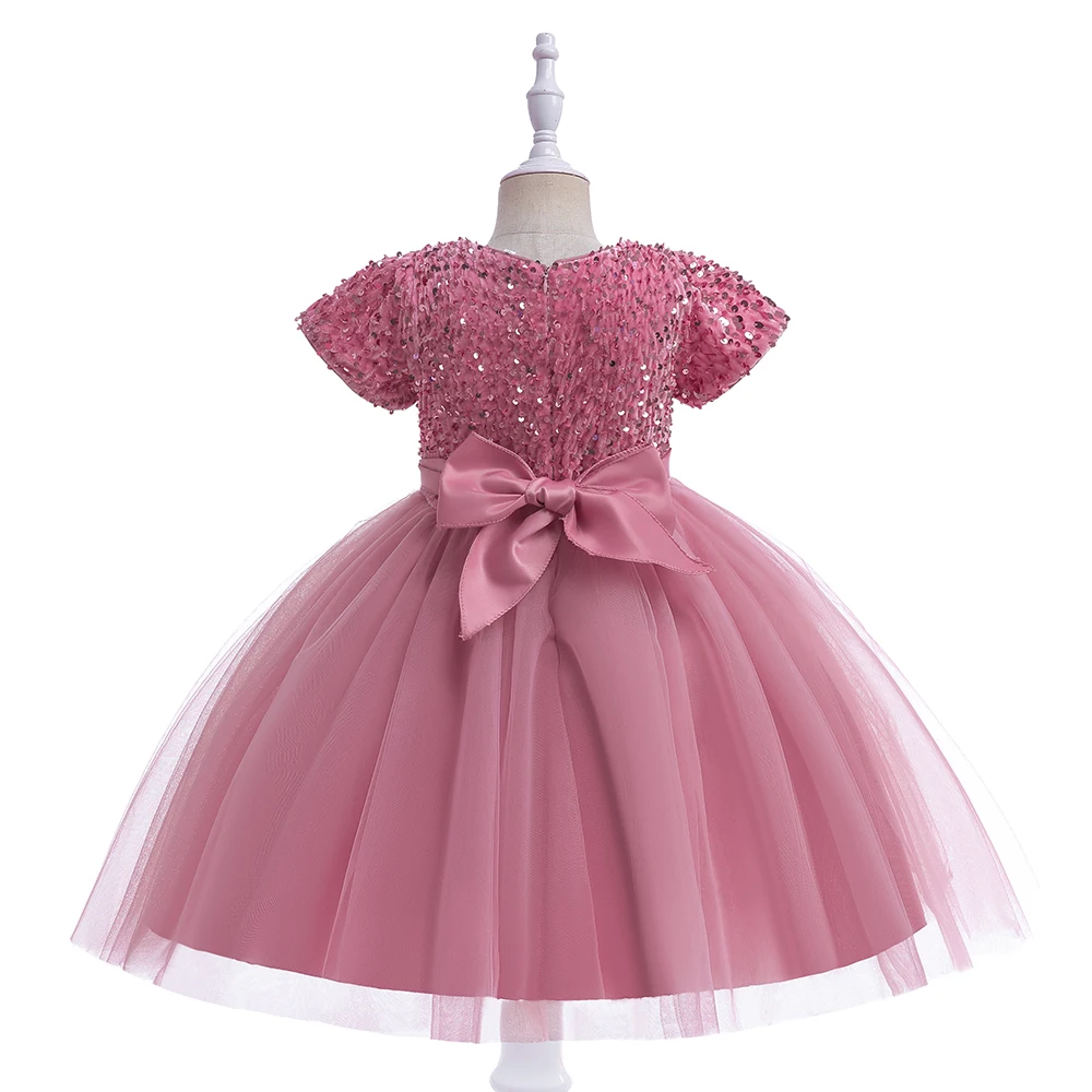 Summer Sequins Bow Party Dress For Girl Christmas Costume Elegant Wedding Princess Girls Dresses Lace Birthday Prom Gown Evening