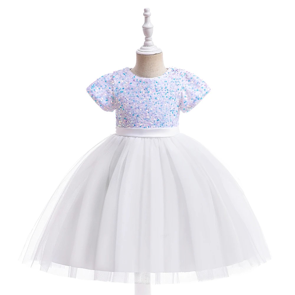 Summer Sequins Bow Party Dress For Girl Christmas Costume Elegant Wedding Princess Girls Dresses Lace Birthday Prom Gown Evening