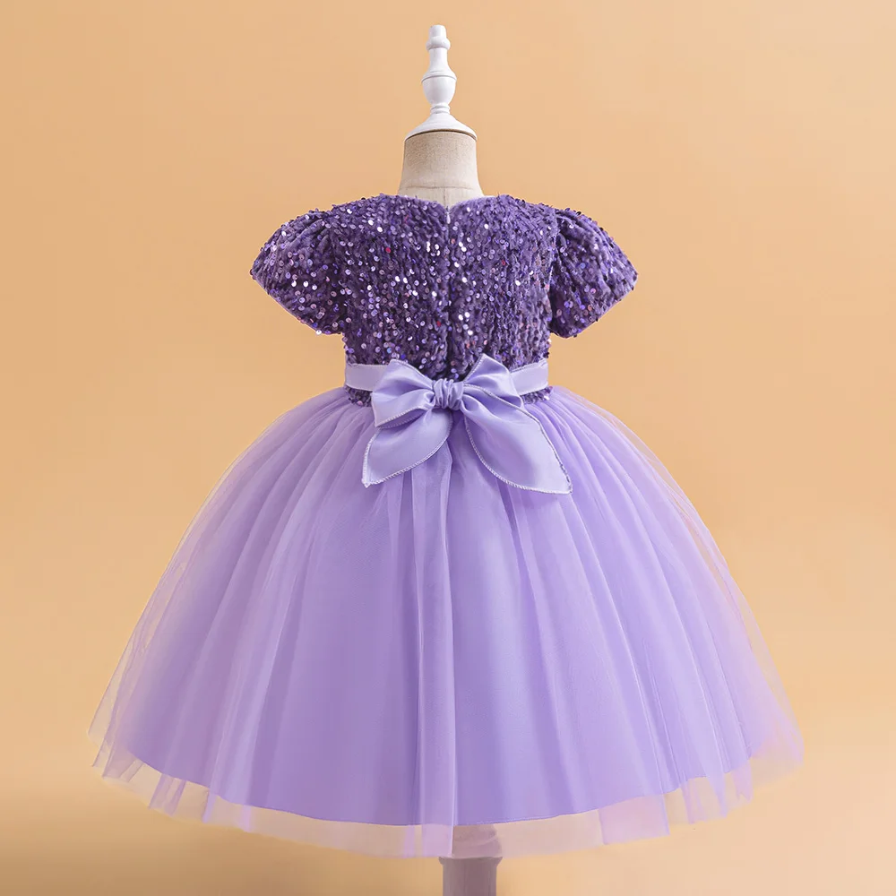 Summer Sequins Bow Party Dress For Girl Christmas Costume Elegant Wedding Princess Girls Dresses Lace Birthday Prom Gown Evening