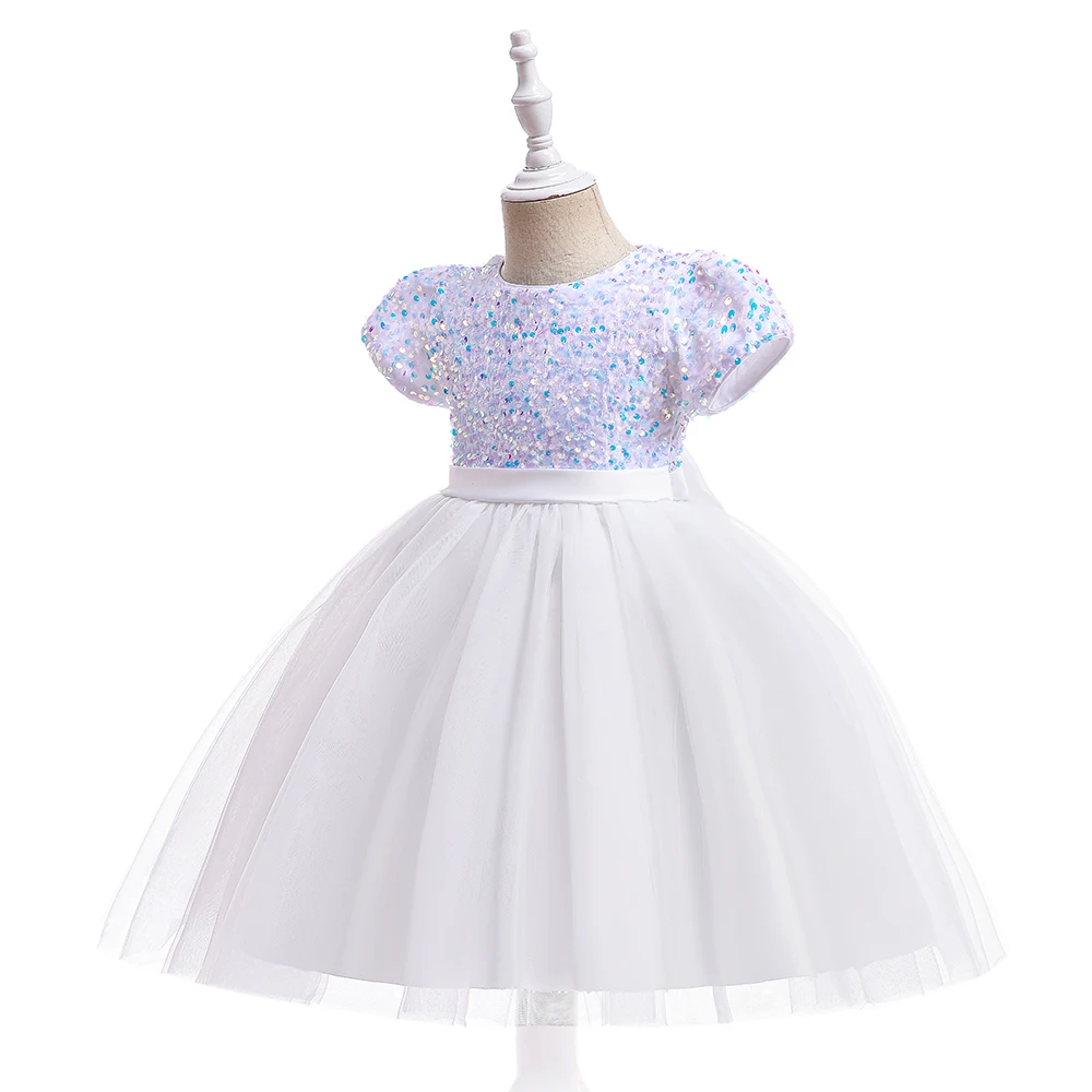 Summer Sequins Bow Party Dress For Girl Christmas Costume Elegant Wedding Princess Girls Dresses Lace Birthday Prom Gown Evening