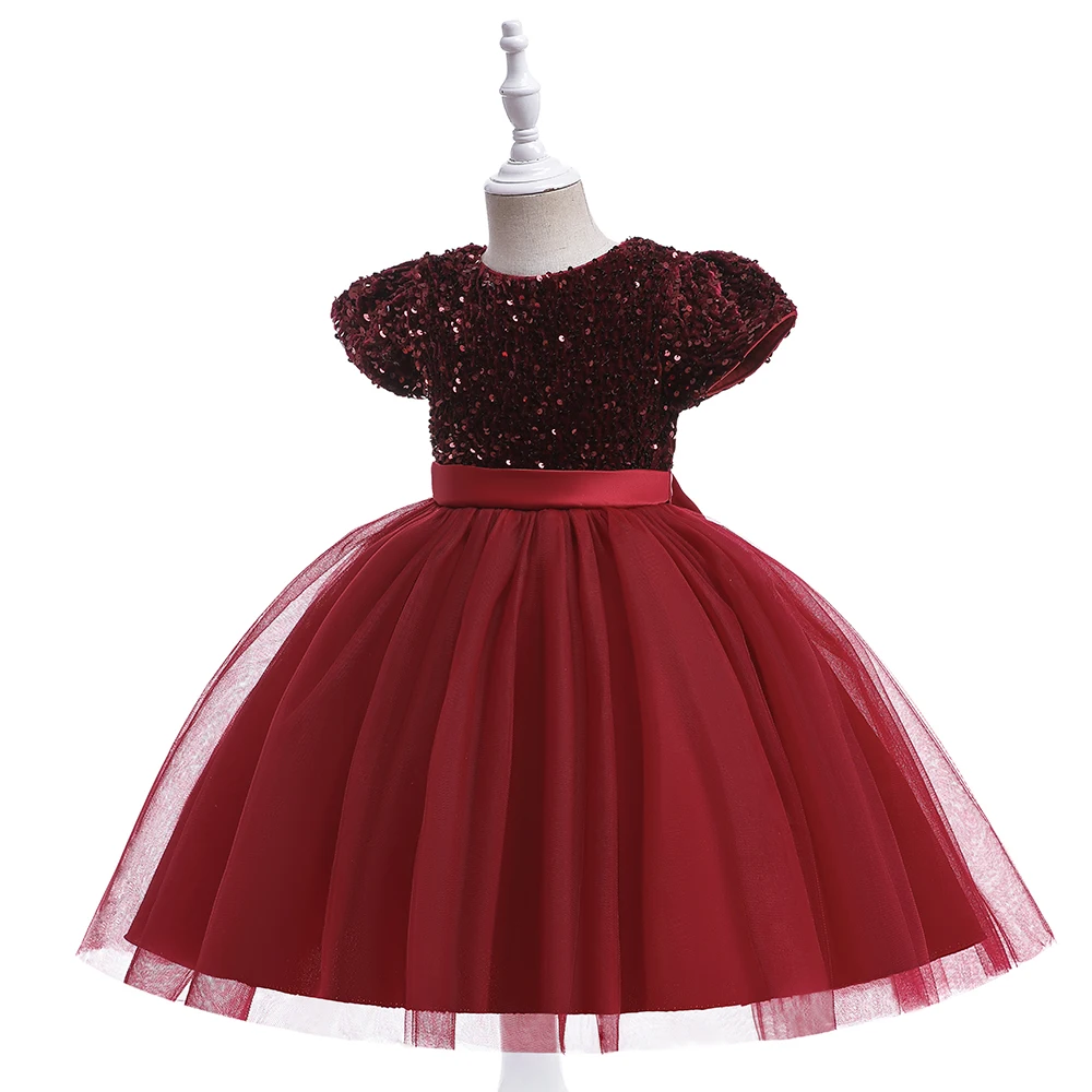 Summer Sequins Bow Party Dress For Girl Christmas Costume Elegant Wedding Princess Girls Dresses Lace Birthday Prom Gown Evening