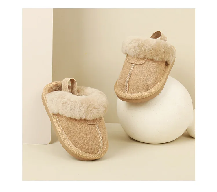 New Winter Baby Shoes Leather Warm Plush Toddler Kids Slipper Shoes Rubber Non-slip Indoor Fashion Little Girls Slipper