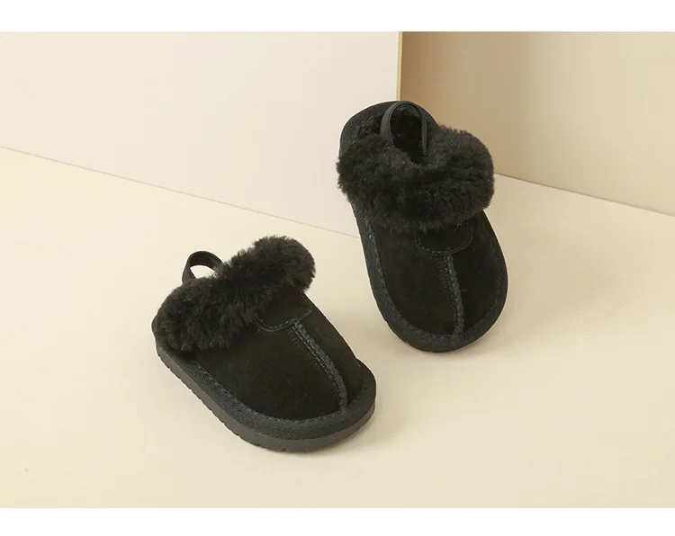 New Winter Baby Shoes Leather Warm Plush Toddler Kids Slipper Shoes Rubber Non-slip Indoor Fashion Little Girls Slipper