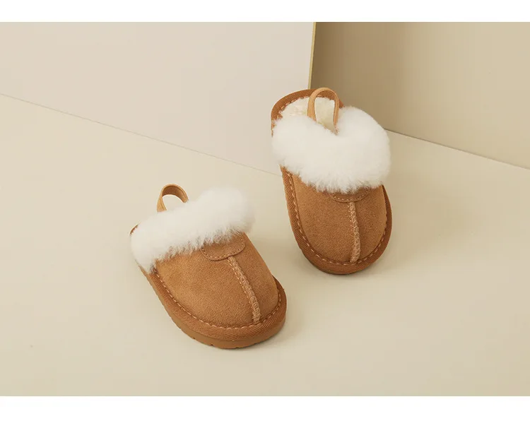 New Winter Baby Shoes Leather Warm Plush Toddler Kids Slipper Shoes Rubber Non-slip Indoor Fashion Little Girls Slipper