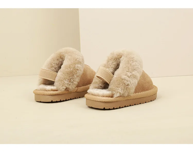 New Winter Baby Shoes Leather Warm Plush Toddler Kids Slipper Shoes Rubber Non-slip Indoor Fashion Little Girls Slipper