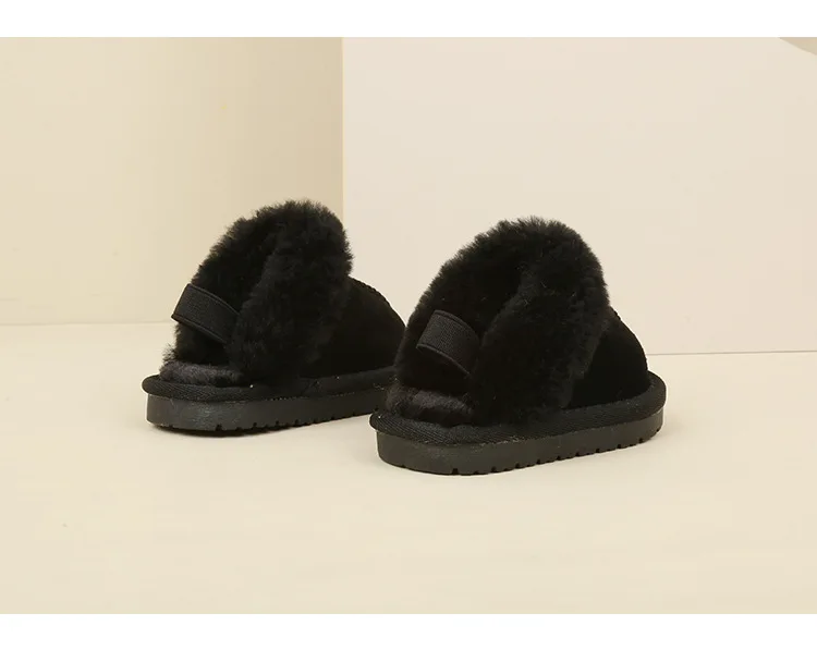 New Winter Baby Shoes Leather Warm Plush Toddler Kids Slipper Shoes Rubber Non-slip Indoor Fashion Little Girls Slipper